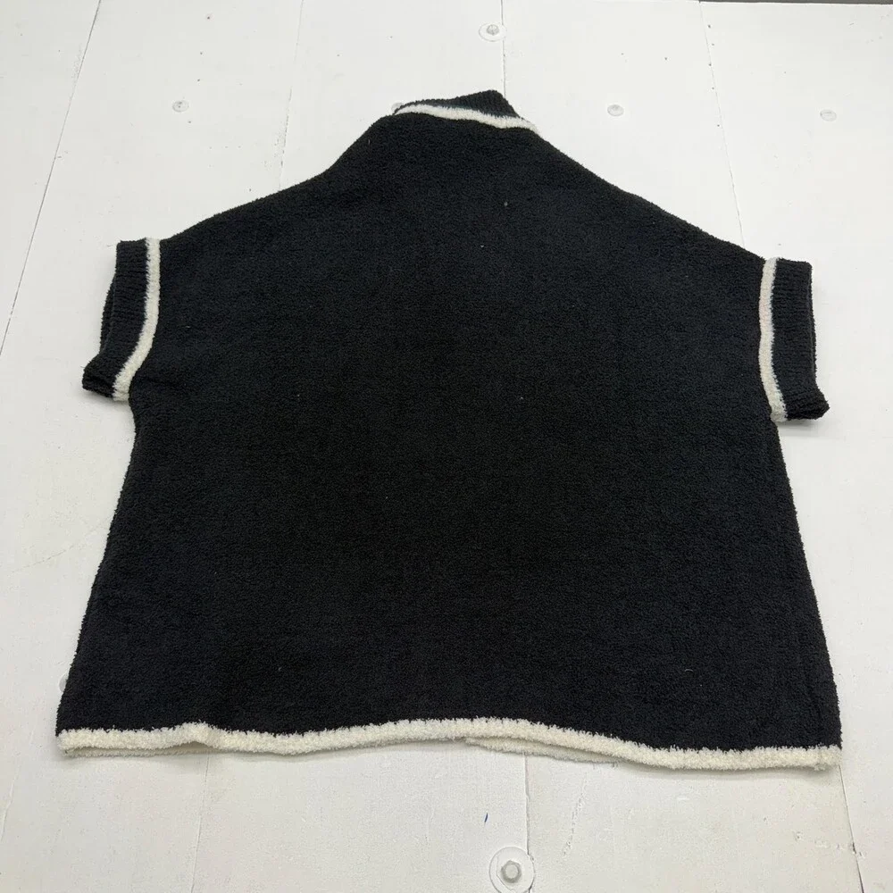 Comfyluxe Sweater Womens L Black Microfiber Mock Neck Short Sleeve Full Zip